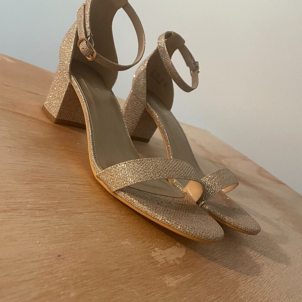 ElElax Rose Gold Sparkly Heels for Women Chunky - Strappy Sandal 9.5 womens